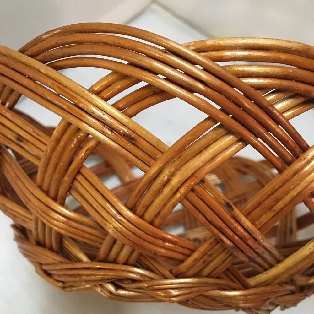 Wicker Basket Unisex 9 Inch Brown Vintage Yugoslavia Lattice Weave Cottagewear